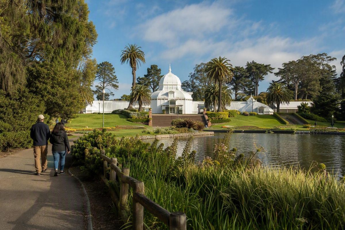 A garden and water in Golden Gate Park