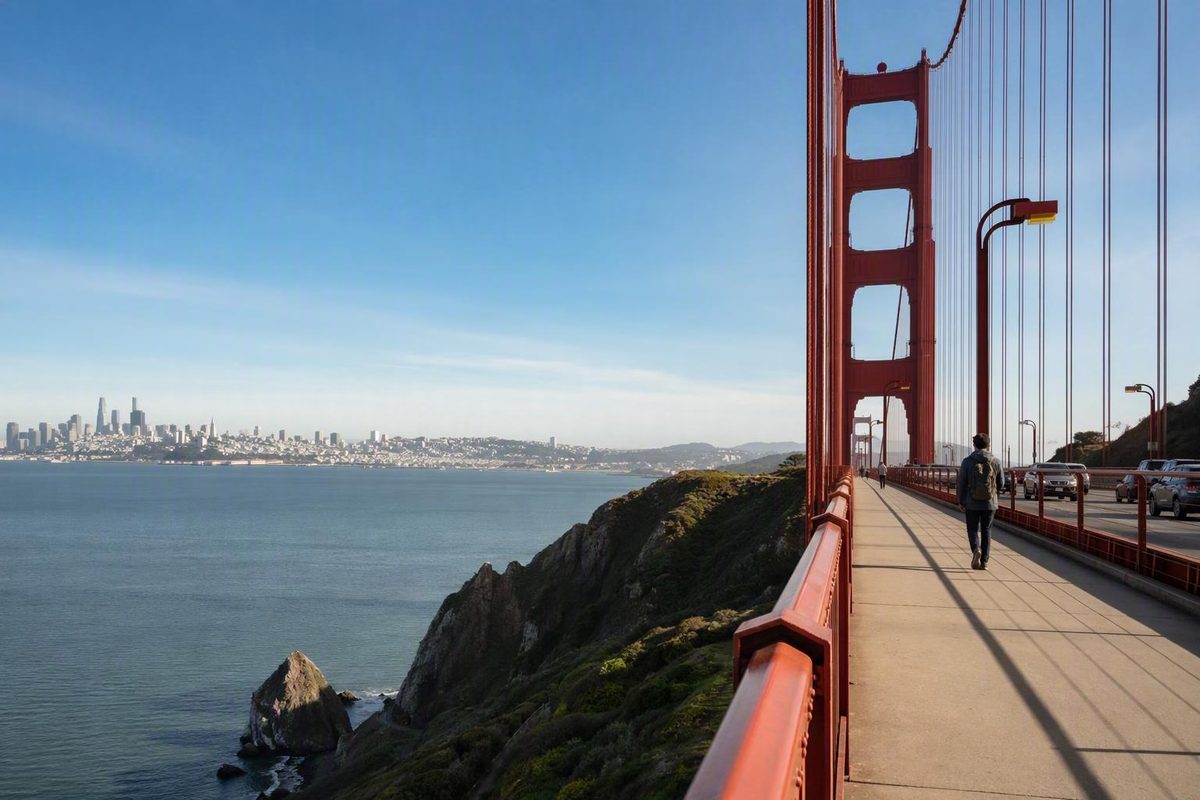 Golden Gate Bridge over the bay